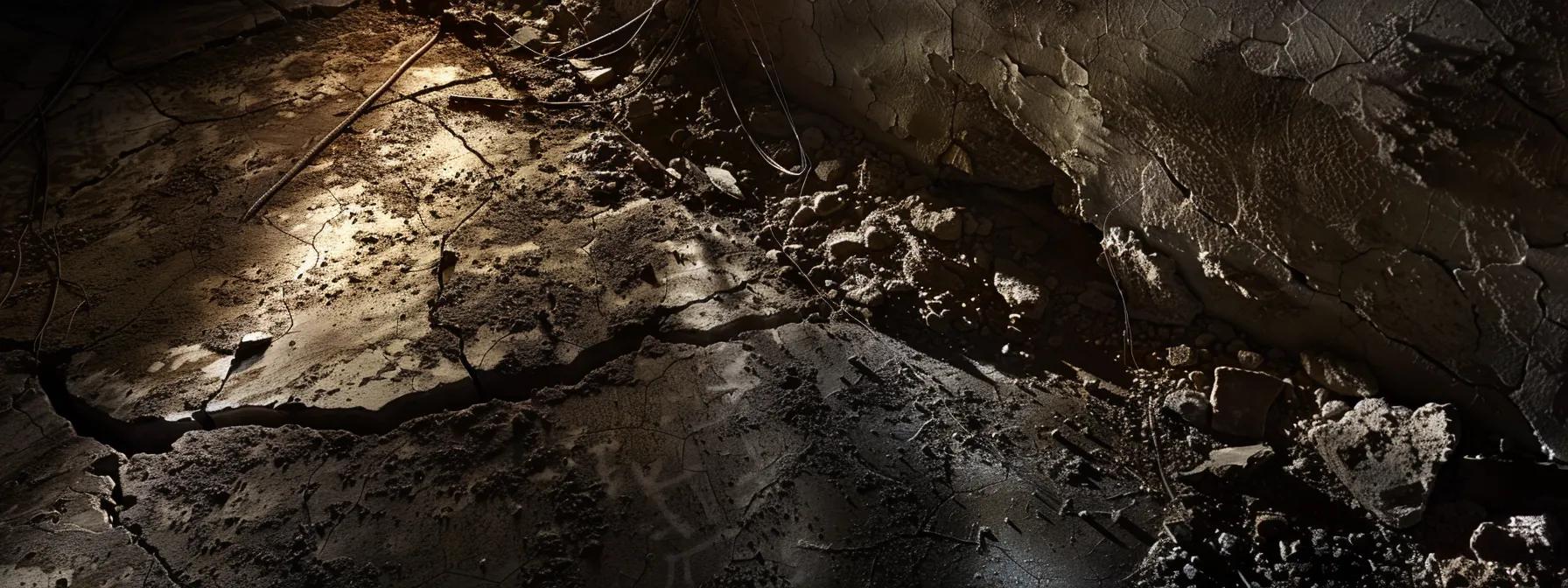 a close-up view of a cracked foundation wall inside a dimly lit basement, showcasing the stark contrast between the irregular fissures and the smooth concrete surface, highlighting the severity of damage that prompts consideration for repair options in an urban setting.
