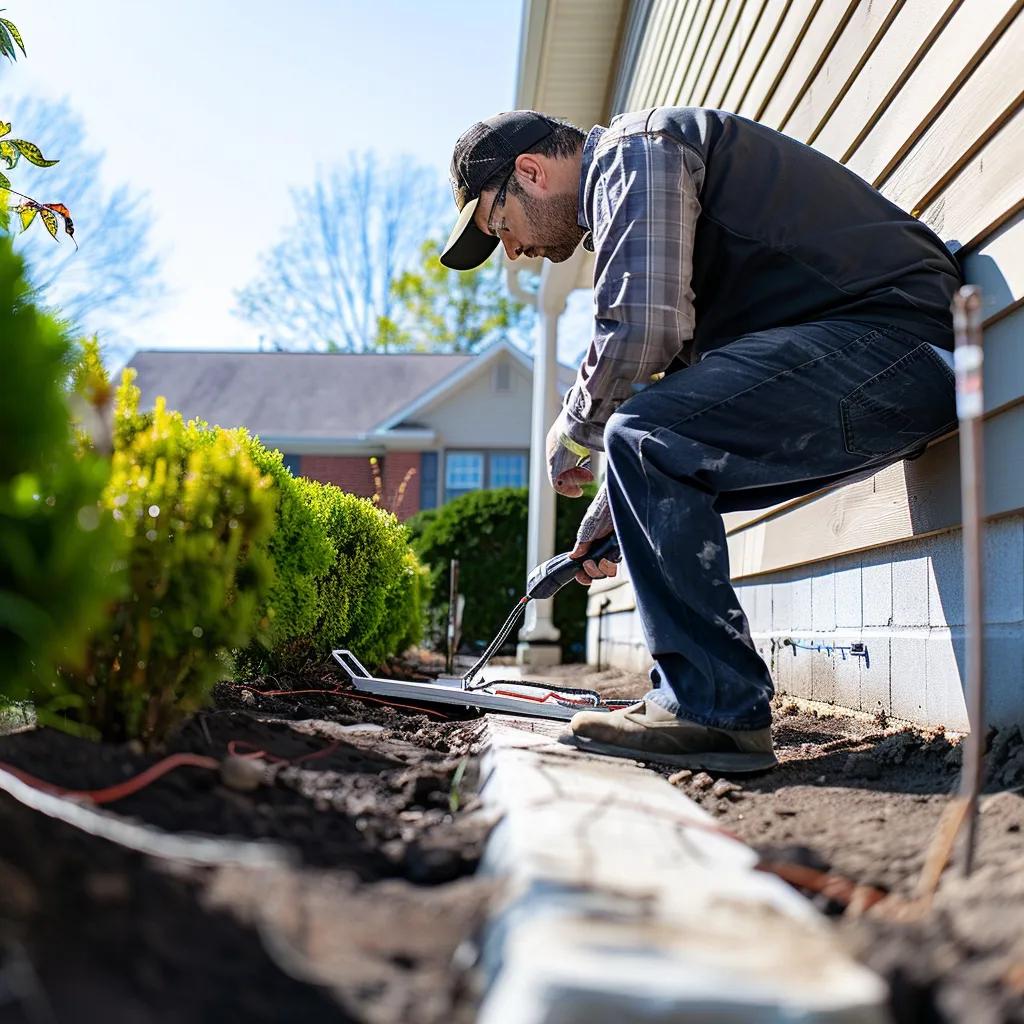 Foundation inspector evaluating structural integrity with moisture meter in residential setting